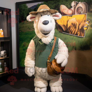 Olive Suffolk Sheep mascot costume character dressed with a Henley Tee and Pocket squares