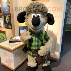 Olive Suffolk Sheep mascot costume character dressed with a Henley Tee and Pocket squares