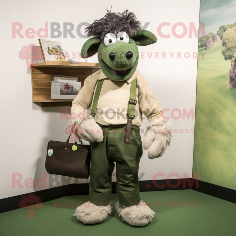 Olive Suffolk Sheep mascot costume character dressed with a Henley Tee and Pocket squares Olive Suffolk Sheep mascot costume character dressed with a Henley Tee and Pocket squares