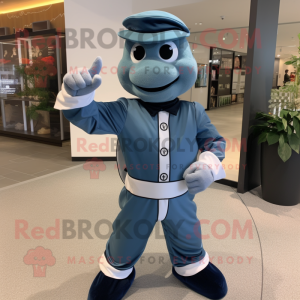 Navy Turtle mascot costume character dressed with a Jacket and Gloves