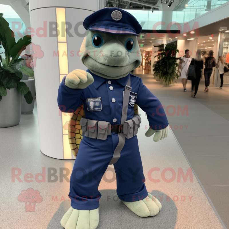 Navy Turtle mascot costume character dressed with a Jacket and Gloves