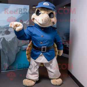 Navy Turtle mascot costume character dressed with a Jacket and Gloves