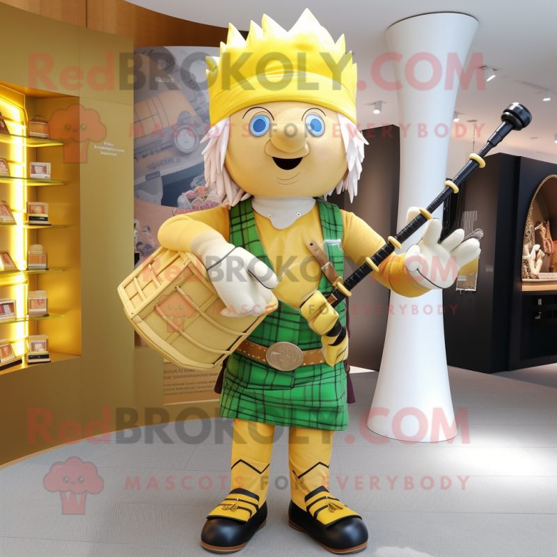 Gold Bagpipe mascot costume character dressed with a Jeggings and Wallets Gold Bagpipe mascot costume character dressed with a Jeggings and Wallets