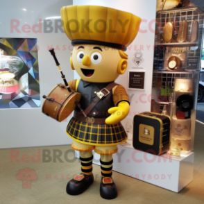 Gold Bagpipe mascot costume character dressed with a Jeggings and Wallets