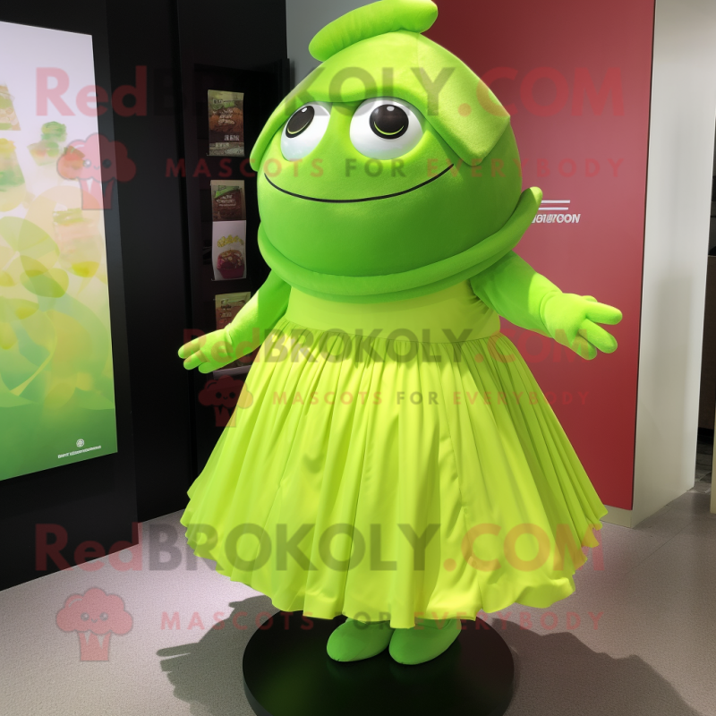 Lime Green Pho mascot costume character dressed with a Mini Skirt and Cummerbunds Lime Green Pho mascot costume character dressed with a Mini Skirt and Cummerbunds