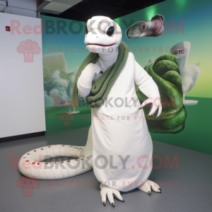 White Titanoboa mascot costume character dressed with a A-Line Dress and Belts