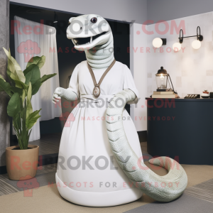 White Titanoboa mascot costume character dressed with a A-Line Dress and Belts