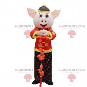 Asiatisches Schweinemaskottchen, asiatisches Kostüm, Saukostüm