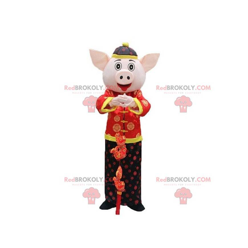 Asiatisches Schweinemaskottchen, asiatisches Kostüm, Saukostüm