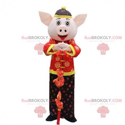 Asiatisches Schweinemaskottchen, asiatisches Kostüm, Saukostüm