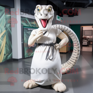 White Titanoboa mascot costume character dressed with a A-Line Dress and Belts