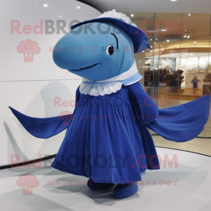 nan Humpback Whale mascot costume character dressed with a Sheath Dress and Hair clips