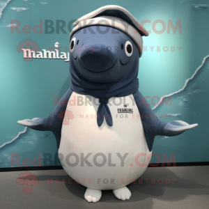 nan Humpback Whale mascot costume character dressed with a Sheath Dress and Hair clips