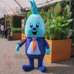 Blue Carrot mascot costume character dressed with a Waistcoat and Smartwatches