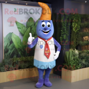 Blue Carrot mascot costume character dressed with a Waistcoat and Smartwatches