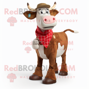 Red Beef Stroganoff mascot costume character dressed with a Bootcut Jeans and Tie pins