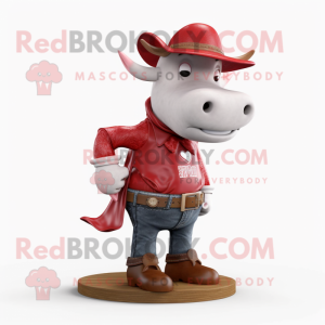 Red Beef Stroganoff mascot costume character dressed with a Bootcut Jeans and Tie pins