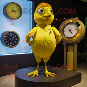 Gold Canary mascot costume character dressed with a Tank Top and Smartwatches
