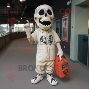 Cream Undead mascot costume character dressed with a Baseball Tee and Tote bags