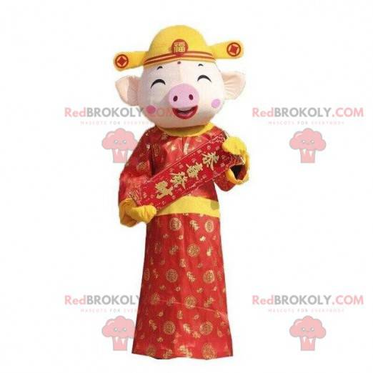 Laughing pig mascot, expressive mascot, pig costume -