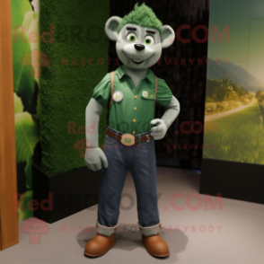 Forest Green Guinness mascot costume character dressed with a Chambray Shirt and Bracelets