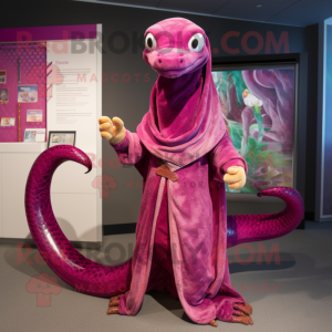 Magenta Python mascot costume character dressed with a Henley Tee and Shawl pins