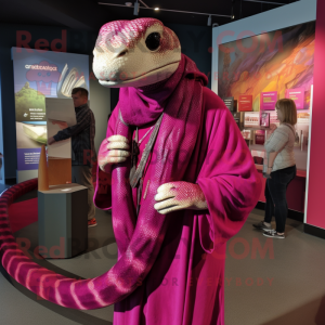 Magenta Python mascot costume character dressed with a Henley Tee and Shawl pins