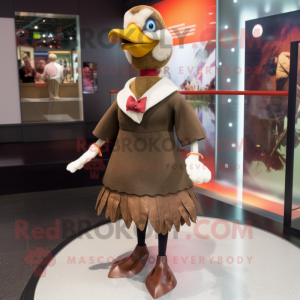 Brown Geese mascot costume character dressed with a Mini Skirt and Anklets