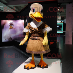 Brown Geese mascot costume character dressed with a Mini Skirt and Anklets