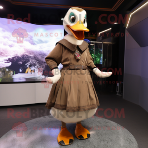 Brown Geese mascot costume character dressed with a Mini Skirt and Anklets