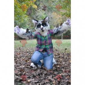 Black and white dog mascot in plaid shirt - Redbrokoly.com