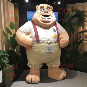 Beige Strongman mascot costume character dressed with a Romper and Pocket squares