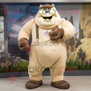 Beige Strongman mascot costume character dressed with a Romper and Pocket squares