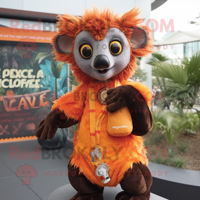 Orange Aye-Aye mascot costume character dressed with a Cover-up and Keychains