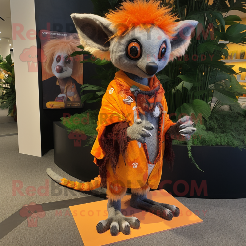 Orange Aye-Aye mascot costume character dressed with a Cover-up and Keychains Orange Aye-Aye mascot costume character dressed with a Cover-up and Keychains