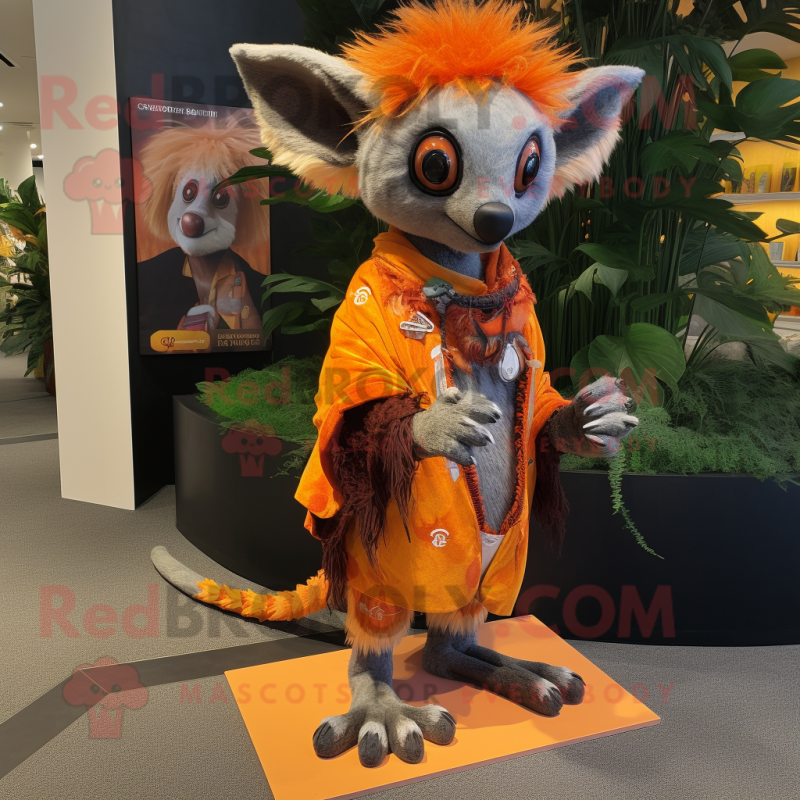 Orange Aye-Aye mascot costume character dressed with a Cover-up and Keychains