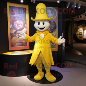 Yellow Magician mascot costume character dressed with a Henley Tee and Anklets