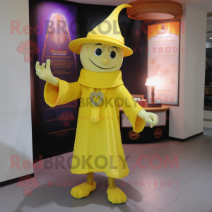 Yellow Magician mascot costume character dressed with a Henley Tee and Anklets