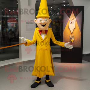 Yellow Magician mascot costume character dressed with a Henley Tee and Anklets