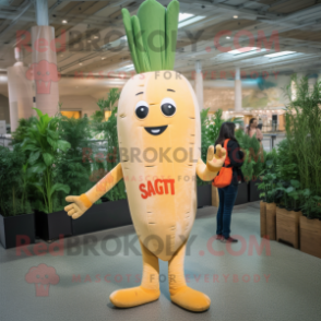 Beige Carrot mascot costume character dressed with a Skinny Jeans and Pocket squares