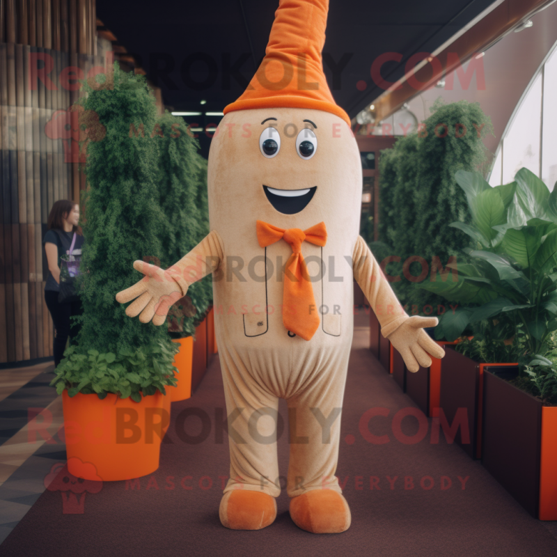 Beige Carrot mascot costume character dressed with a Skinny Jeans and Pocket squares Beige Carrot mascot costume character dressed with a Skinny Jeans and Pocket squares