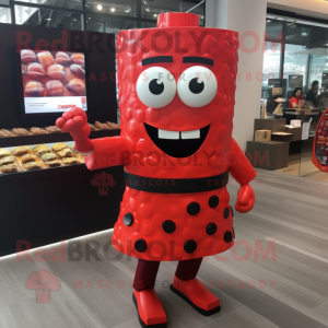 Red Sushi mascot costume character dressed with a Leggings and Cufflinks