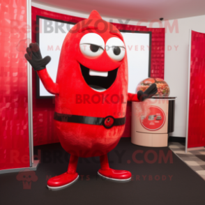 Red Sushi mascot costume character dressed with a Leggings and Cufflinks