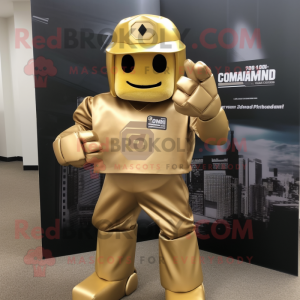 Gold Commando mascot costume character dressed with a Tank Top and Cufflinks