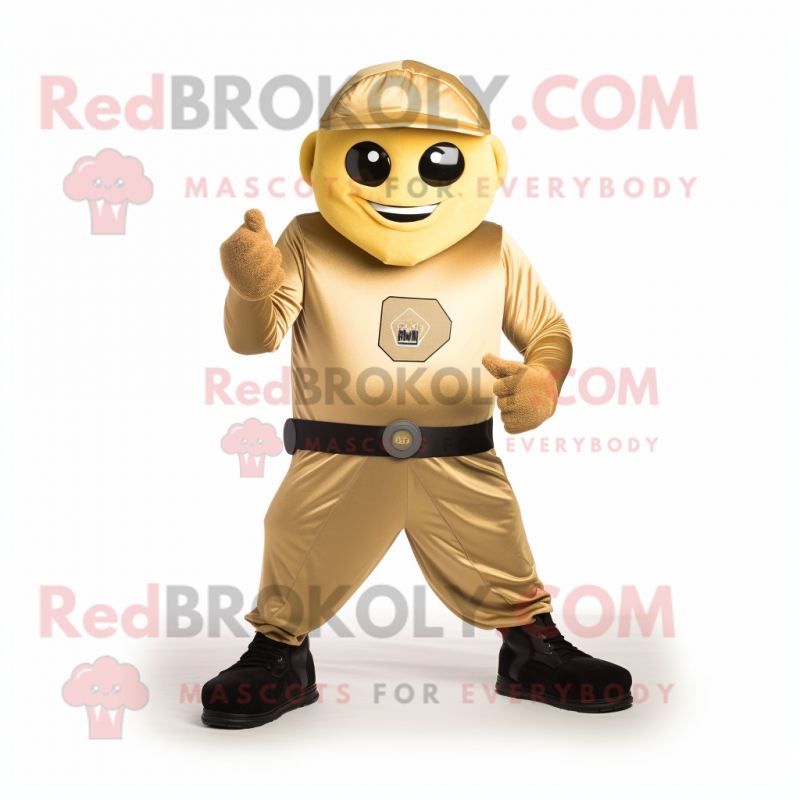 Gold Commando mascot costume character dressed with a Tank Top and Cufflinks Gold Commando mascot costume character dressed with a Tank Top and Cufflinks
