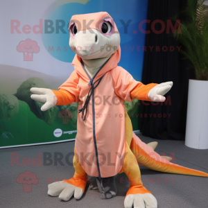 Peach Coelophysis mascot costume character dressed with a Windbreaker and Shawls
