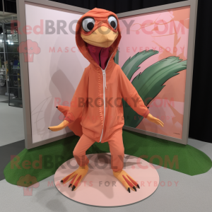 Peach Coelophysis mascot costume character dressed with a Windbreaker and Shawls