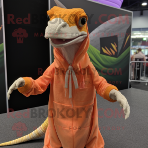 Peach Coelophysis mascot costume character dressed with a Windbreaker and Shawls