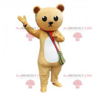 Mascotte de nounours beige et blanc, costume d'ours en peluche