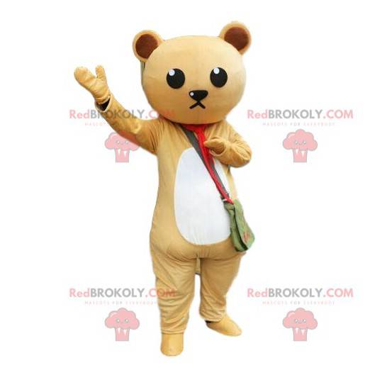 Beige og hvid bamse maskot, bamse kostume - Redbrokoly.com